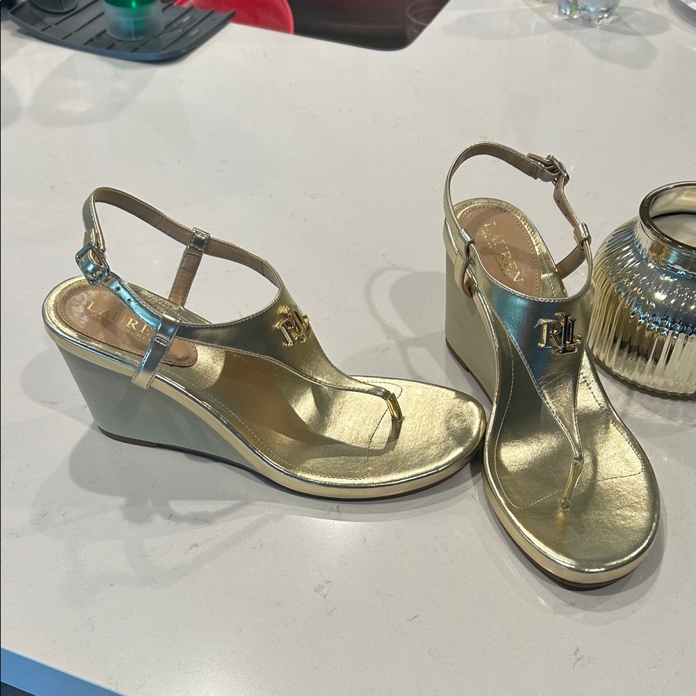 Ralph Lauren Metallic Gold Wedge Sandals